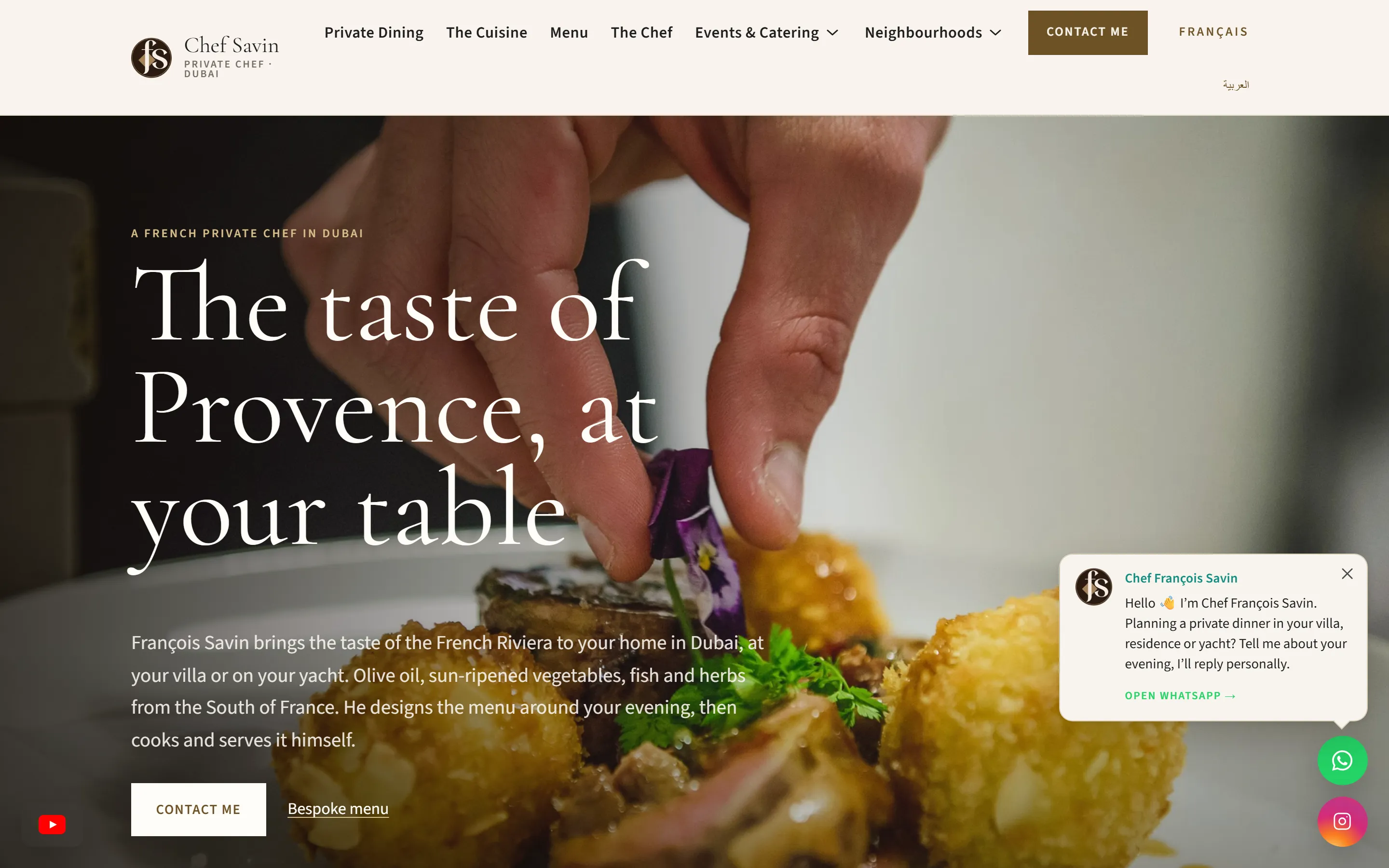 chef-savin-dubai.com, a trilingual private chef website for the Dubai market