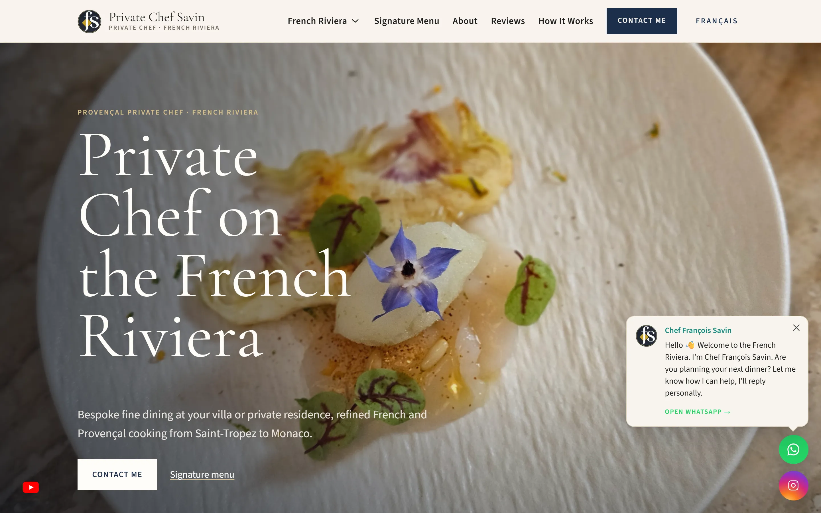 private-chef-savin.com, a private chef website built to turn visitors into bookings